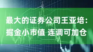 最大的证券公司王亚培：掘金小市值 连调可加仓