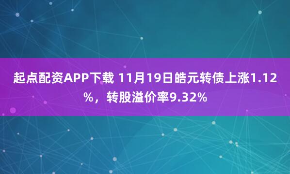 起点配资APP下载 11月19日皓元转债上涨1.12%，转股溢价率9.32%